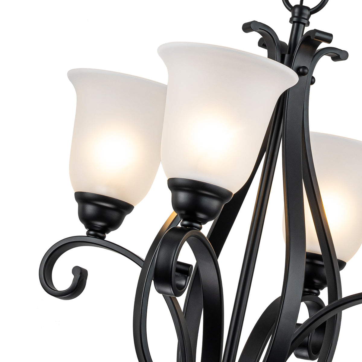 Matte Black 4-Light Candelabra Chandelier with Bell Glass Shades - product image 5 | Zenvolit