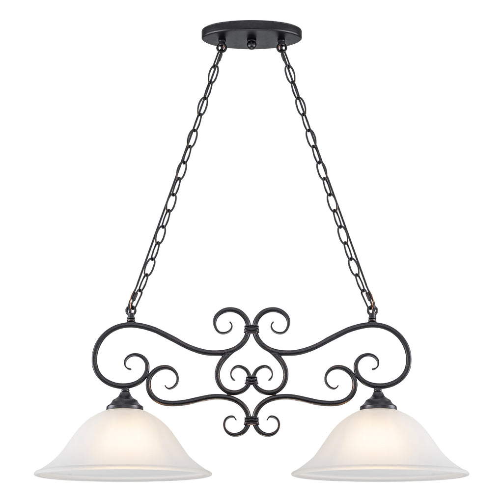 Matte Black 2-Light Linear Chandelier with Bell Glass Shades - product image 2 | Zenvolit