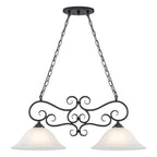 Matte Black 2-Light Linear Chandelier with Bell Glass Shades - product image 2 | Zenvolit