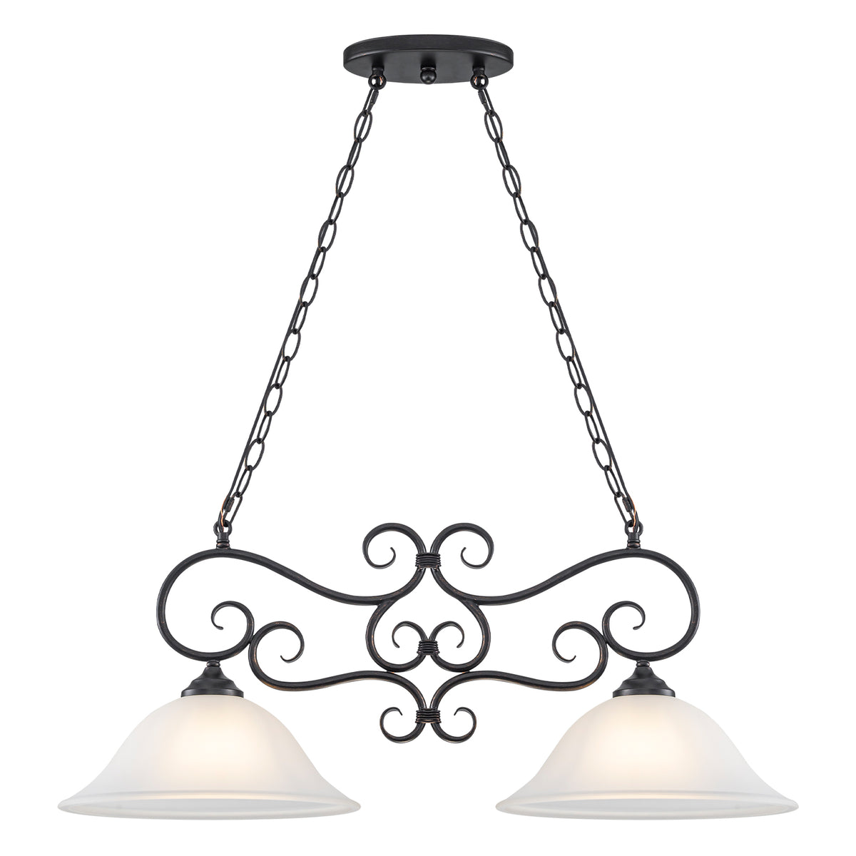 Matte Black 2-Light Linear Chandelier with Bell Glass Shades - product image 2 | Zenvolit