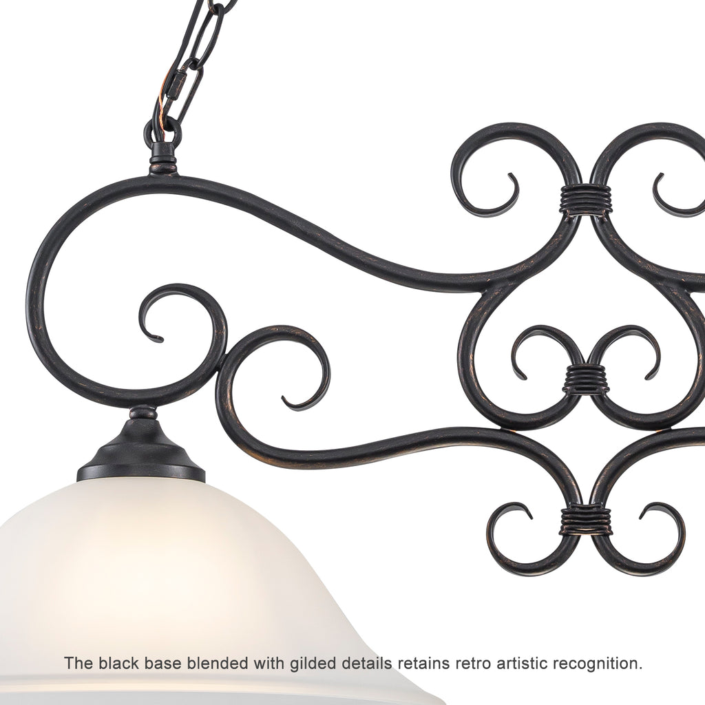 Matte Black 2-Light Linear Chandelier with Bell Glass Shades - product image 3 | Zenvolit