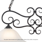 Matte Black 2-Light Linear Chandelier with Bell Glass Shades - product image 3 | Zenvolit