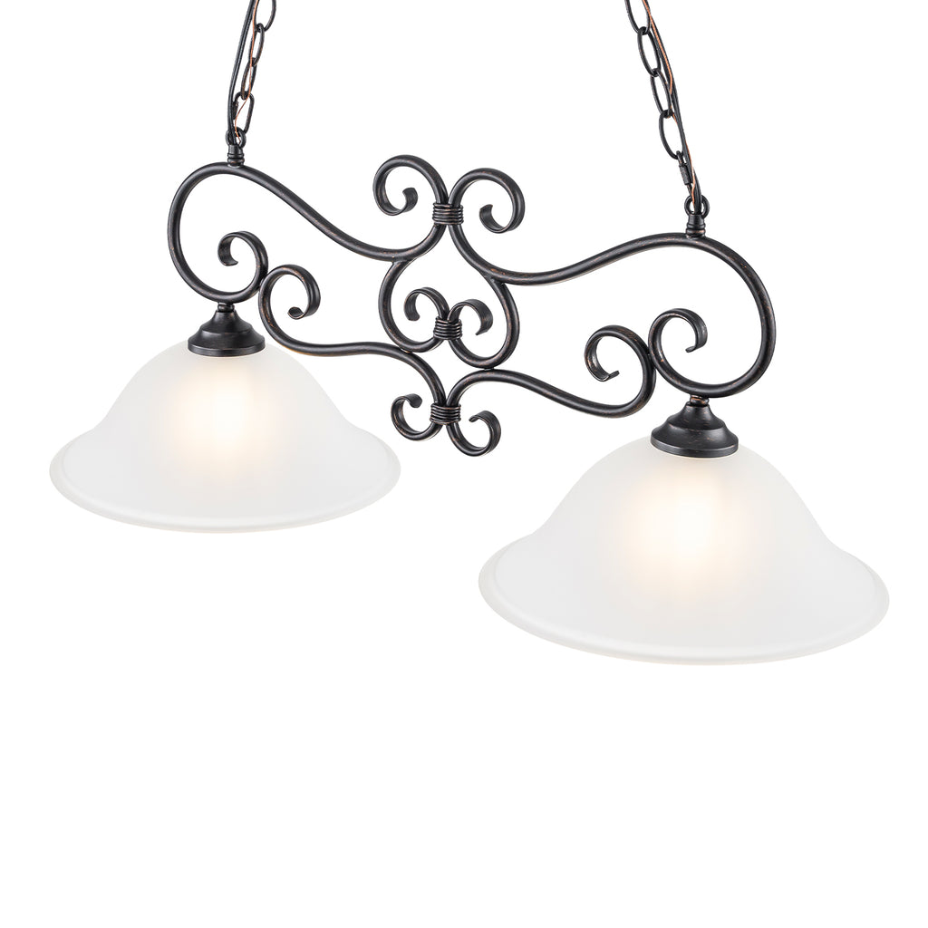 Matte Black 2-Light Linear Chandelier with Bell Glass Shades - product image 4 | Zenvolit