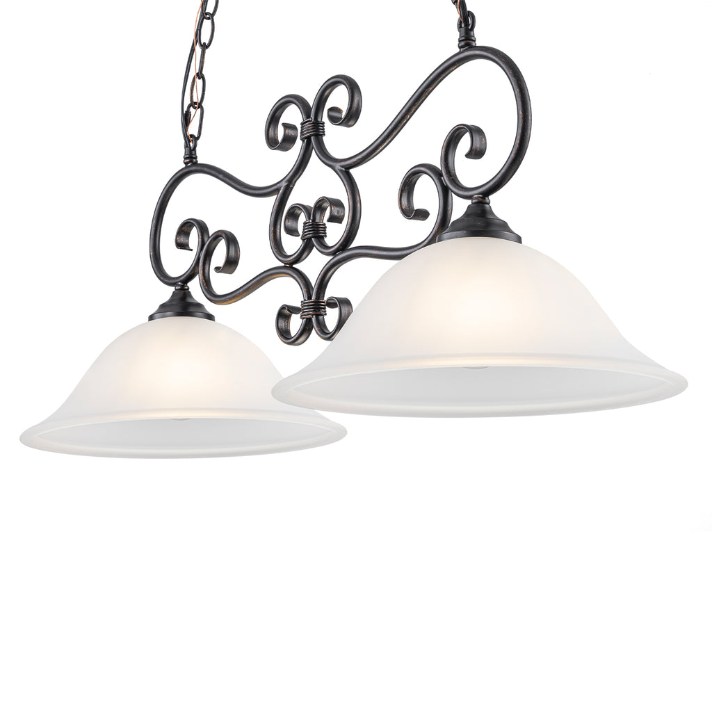 Matte Black 2-Light Linear Chandelier with Bell Glass Shades - product image 5 | Zenvolit
