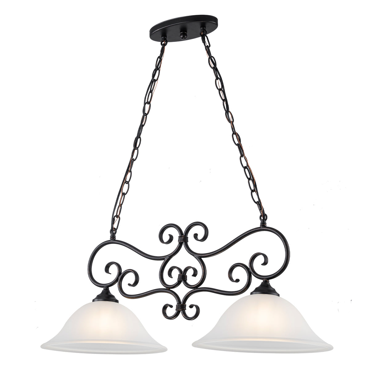 Matte Black 2-Light Linear Chandelier with Bell Glass Shades - product image 6 | Zenvolit