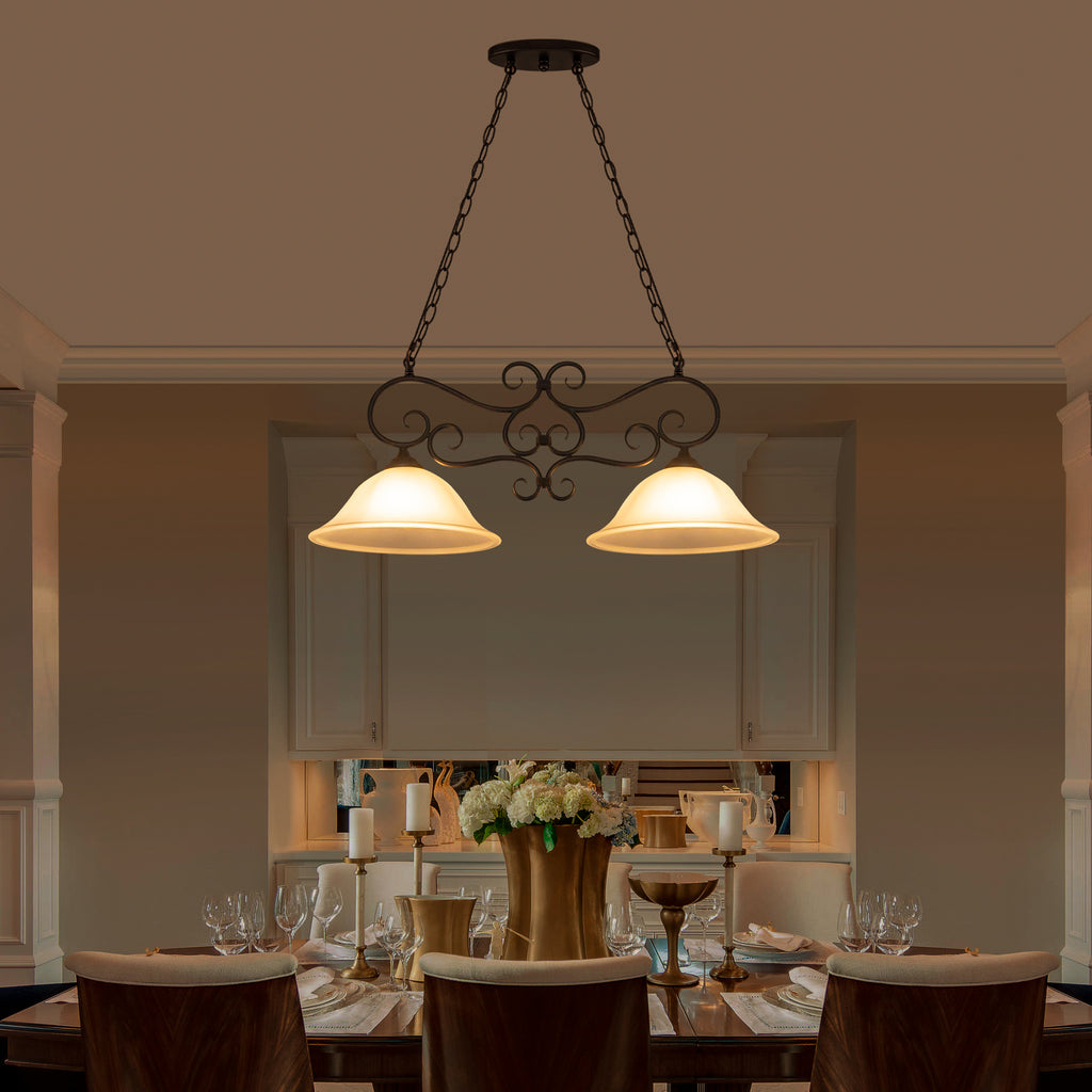 Matte Black 2-Light Linear Chandelier with Bell Glass Shades - product image 7 | Zenvolit