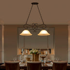 Matte Black 2-Light Linear Chandelier with Bell Glass Shades - product image 7 | Zenvolit