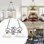 Matte Black 2-Light Linear Chandelier with Bell Glass Shades - product image 11 | Zenvolit