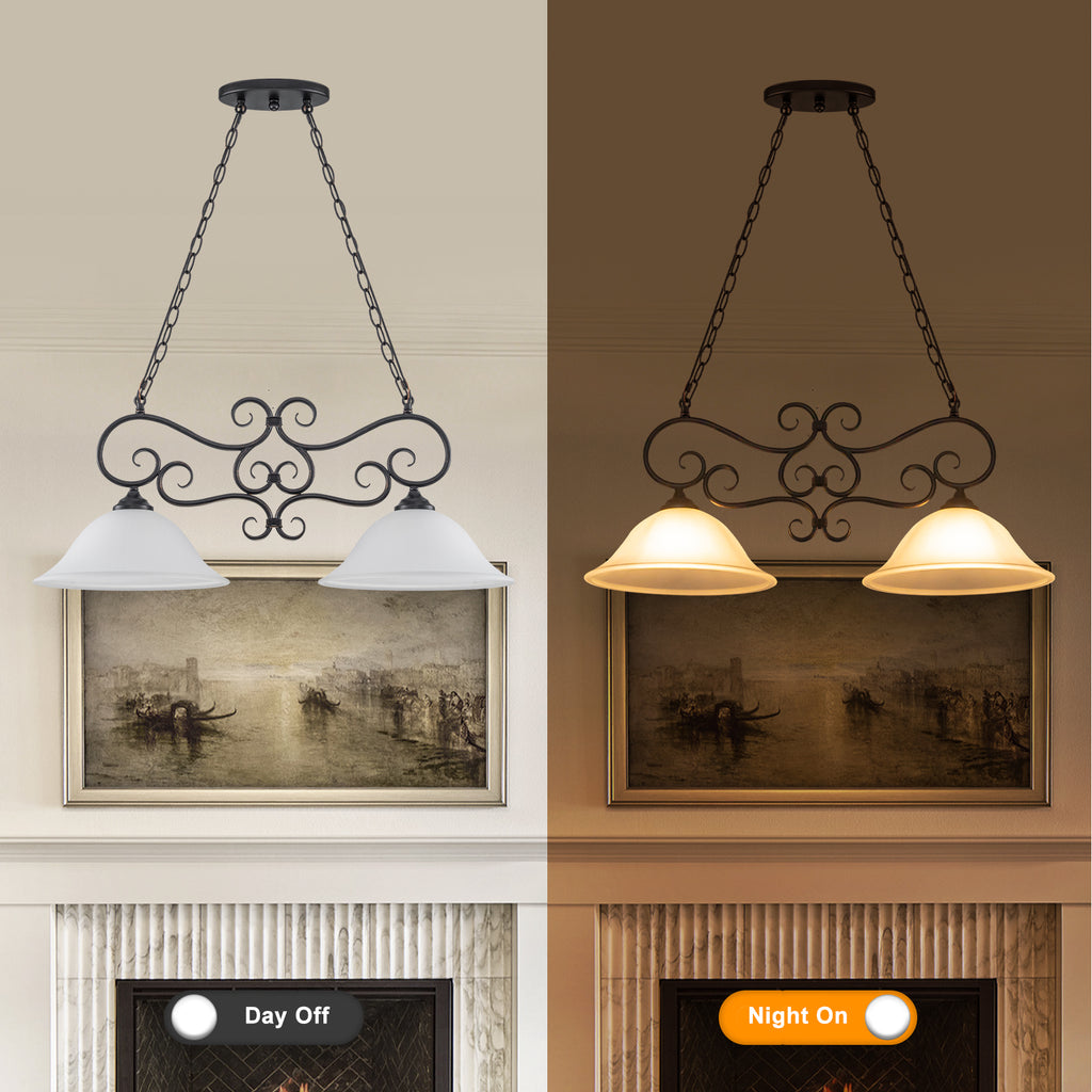 Matte Black 2-Light Linear Chandelier with Bell Glass Shades - product image 13 | Zenvolit