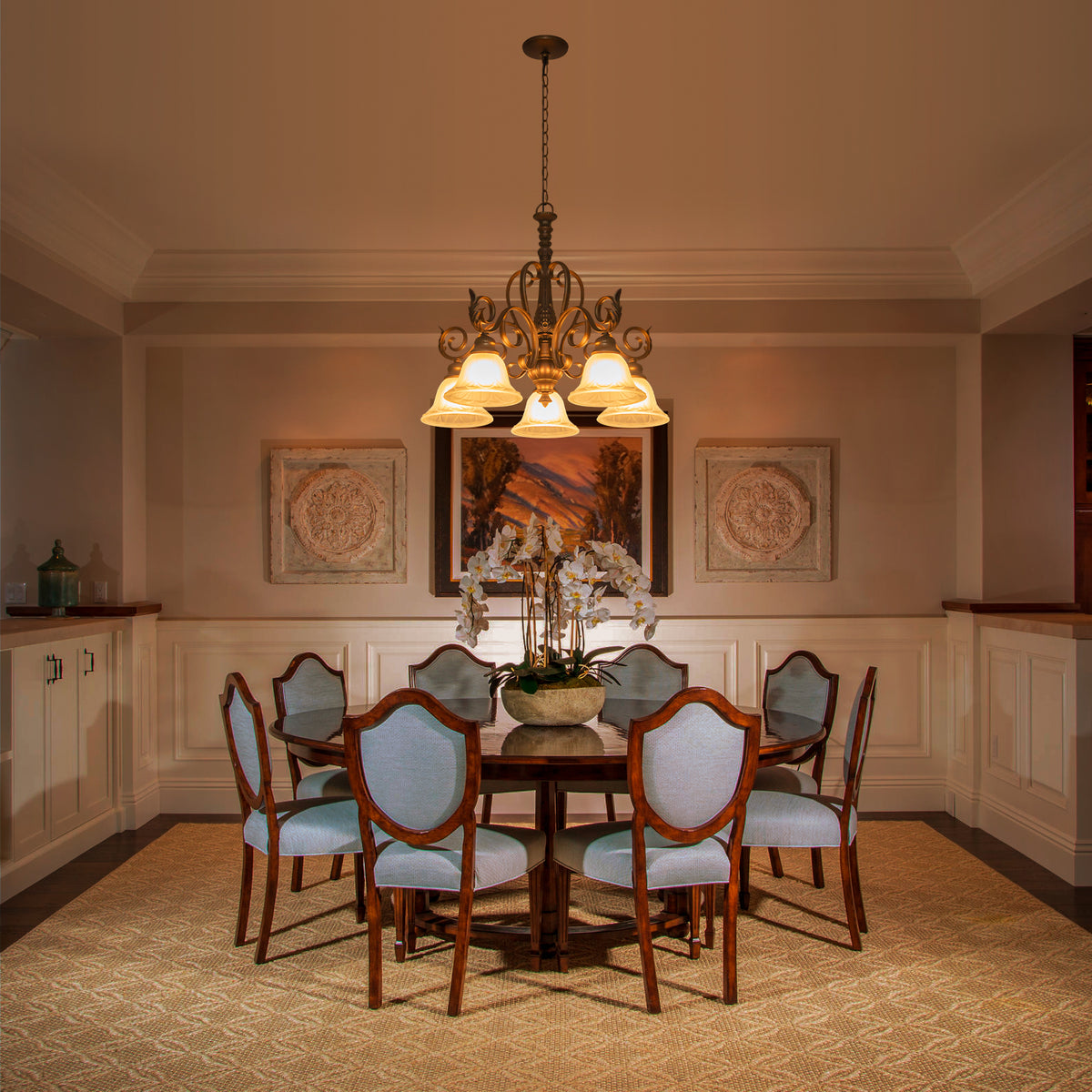 5-Light Oil Rubbed Bronze Chandelier Glass Bell Shades Traditional - product image 1 | Zenvolit
