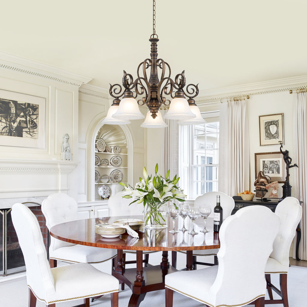 5-Light Oil Rubbed Bronze Chandelier Glass Bell Shades Traditional - product image 4 | Zenvolit
