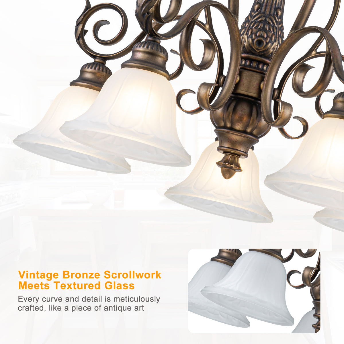 5-Light Oil Rubbed Bronze Chandelier Glass Bell Shades Traditional - product image 9 | Zenvolit