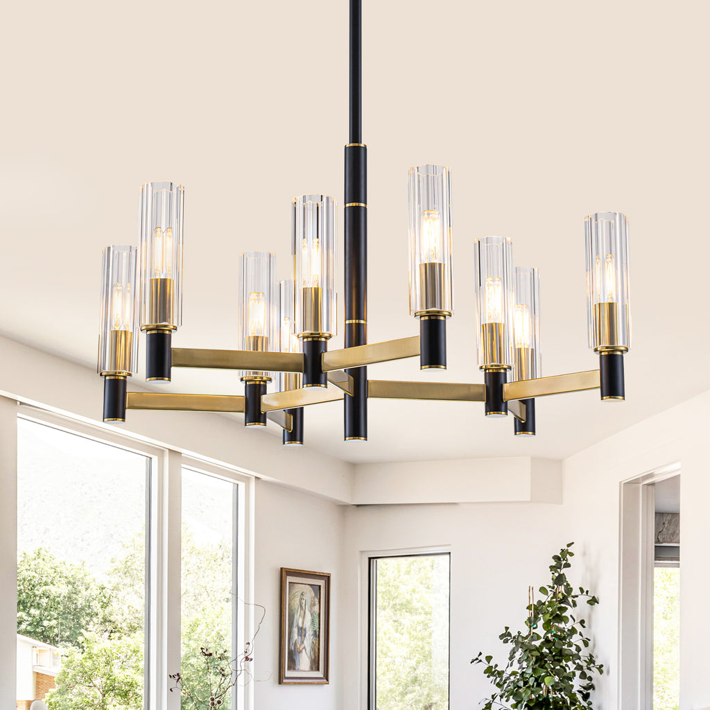 9 Light Black and Gold Chandelier with Crystal Shades Modern Pendant - product image 2 | Zenvolit