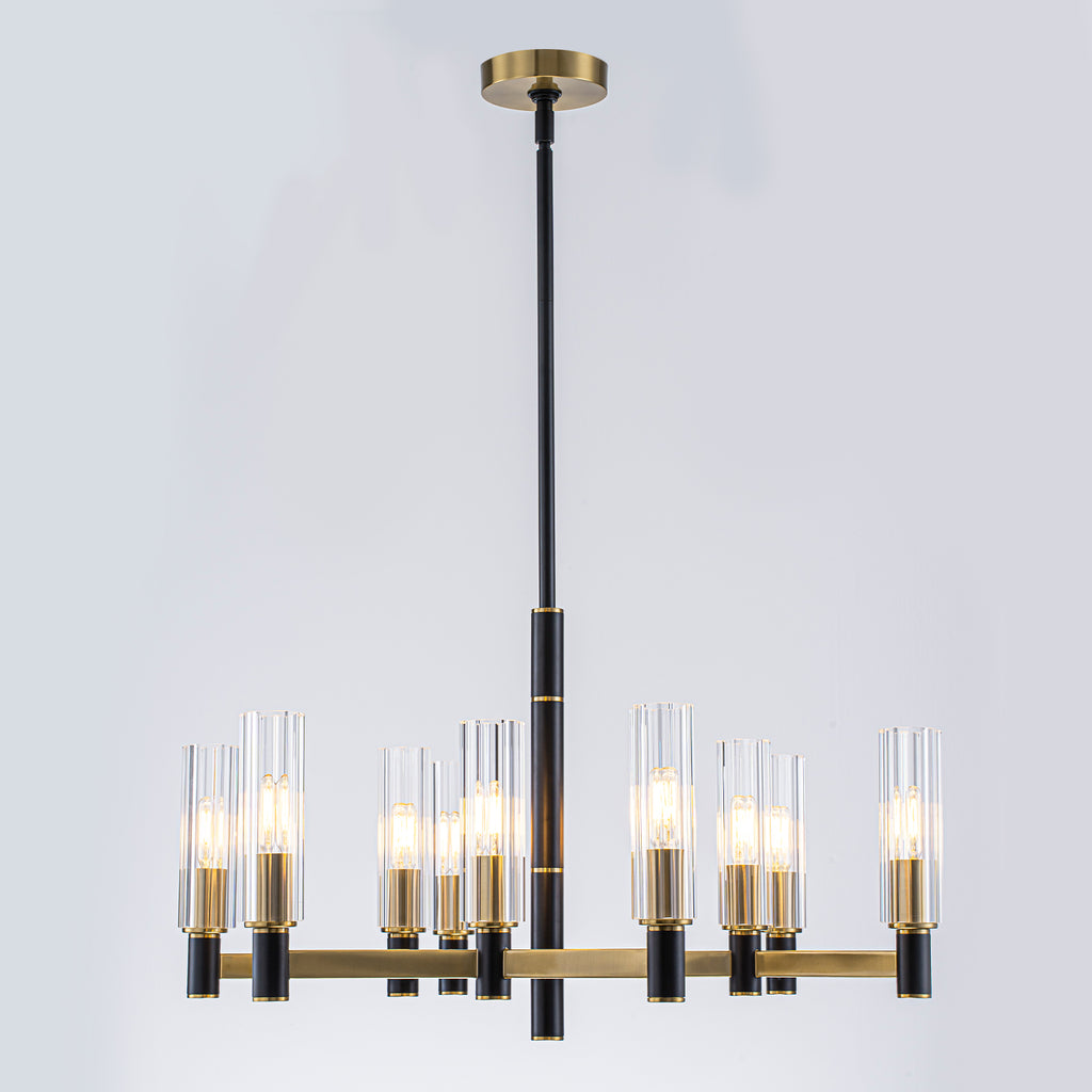 9 Light Black and Gold Chandelier with Crystal Shades Modern Pendant - product image 5 | Zenvolit