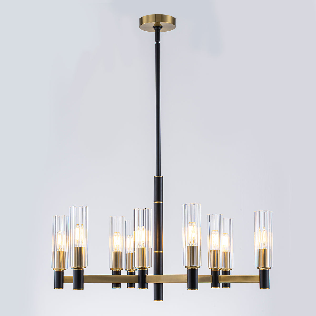 9 Light Black and Gold Chandelier with Crystal Shades Modern Pendant - product image 5 | Zenvolit