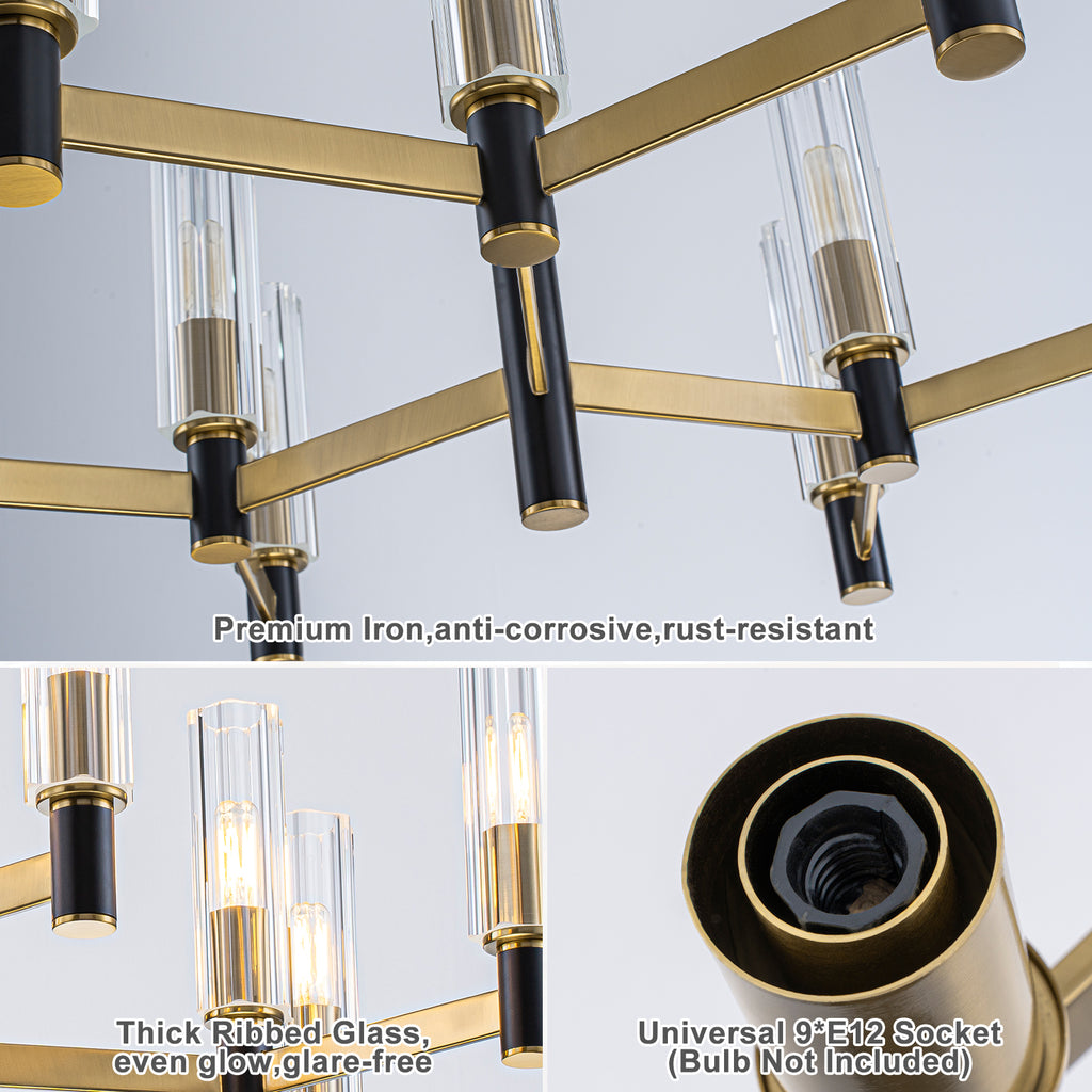 9 Light Black and Gold Chandelier with Crystal Shades Modern Pendant - product image 9 | Zenvolit