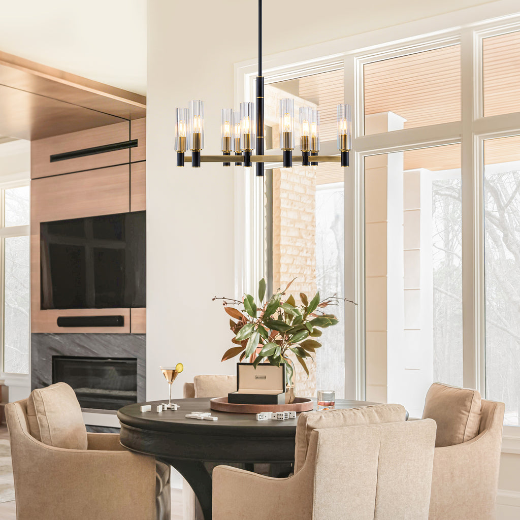 9 Light Black and Gold Chandelier with Crystal Shades Modern Pendant - product image 11 | Zenvolit