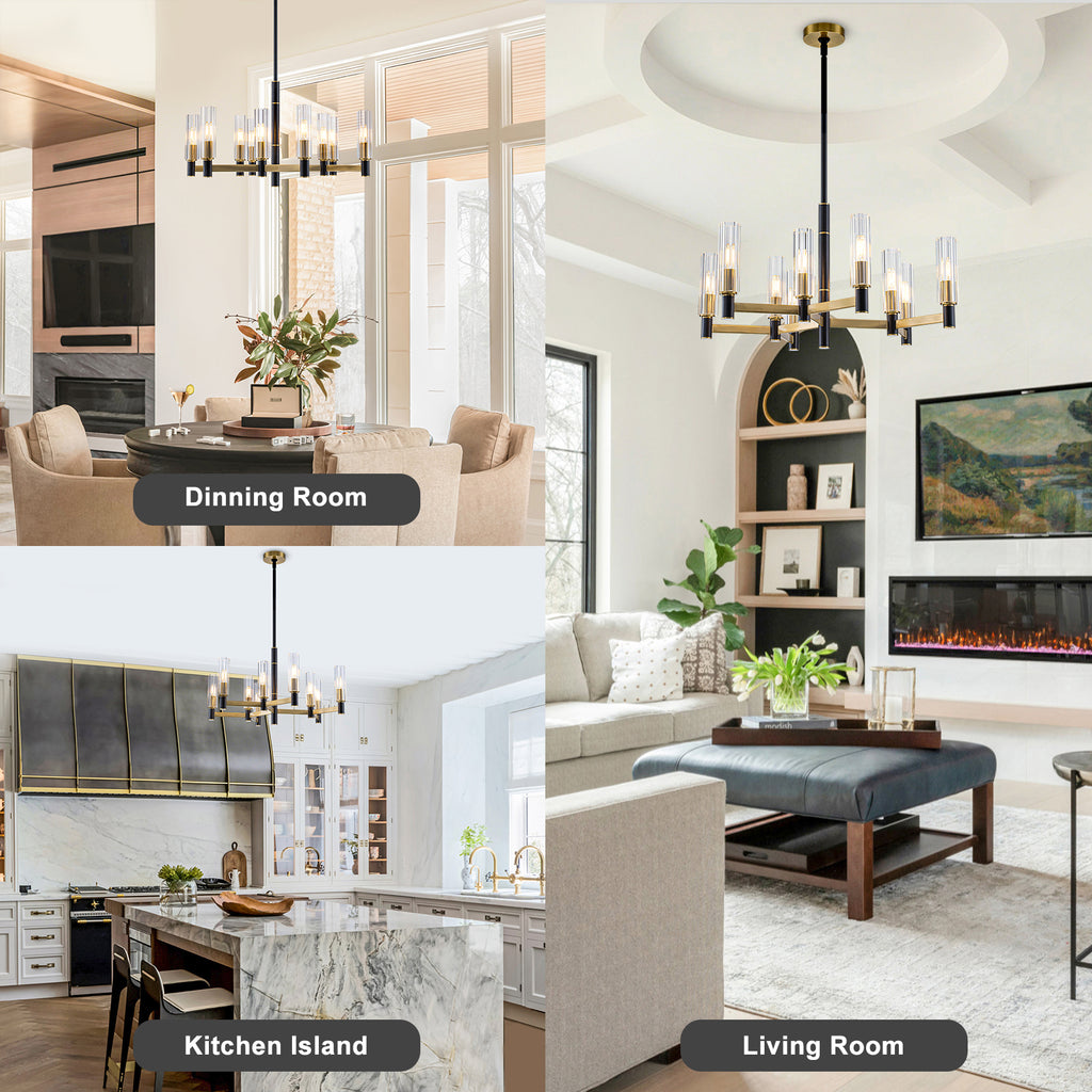 9 Light Black and Gold Chandelier with Crystal Shades Modern Pendant - product image 14 | Zenvolit