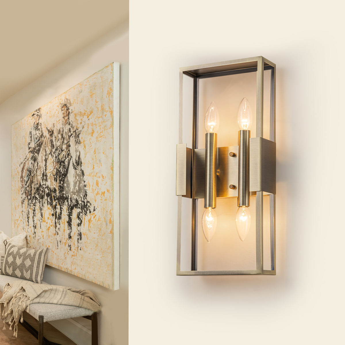 4-Light Modern Vintage Antique Brass Rectangular Metal Wall Sconce - product image 5 | Zenvolit
