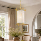 Modern Gold Cylinder Pendant Light White Fabric Shade Kitchen Island - product image 1 | Zenvolit