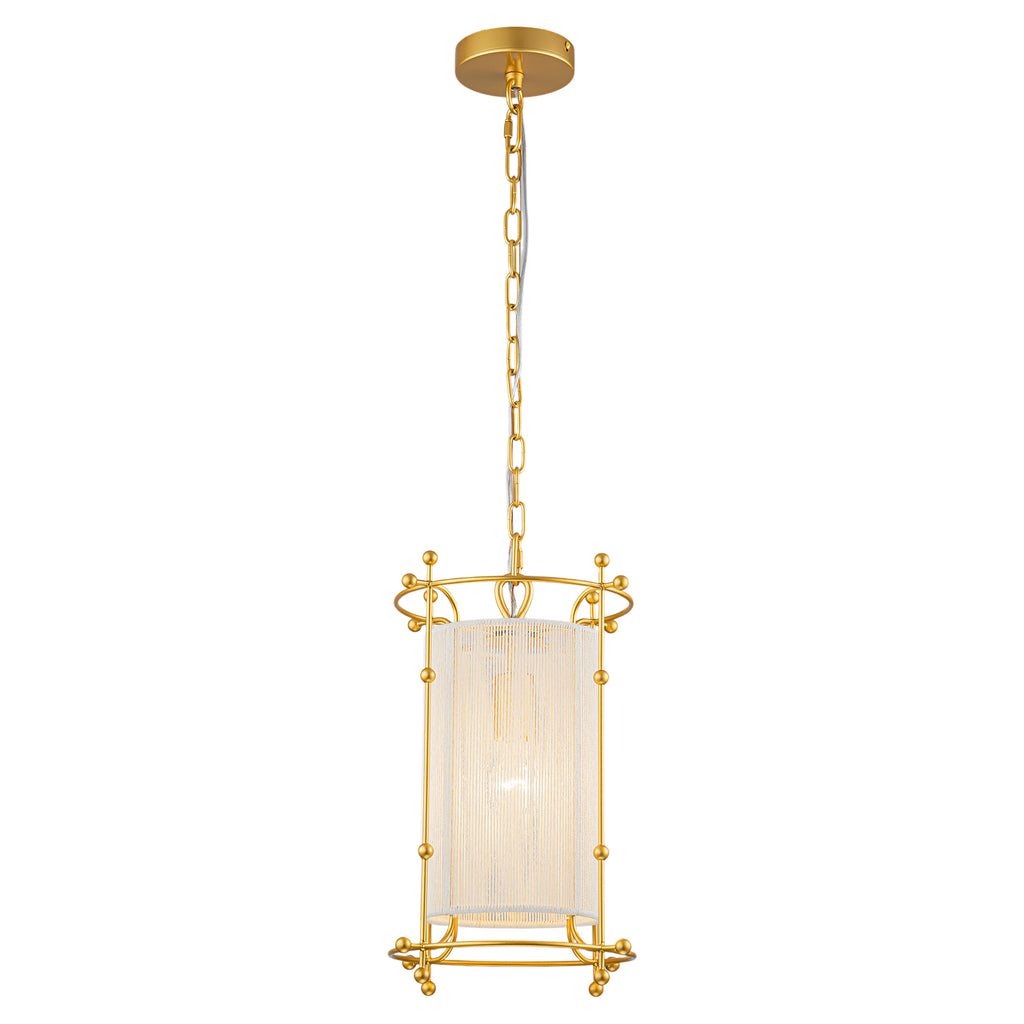 Modern Gold Cylinder Pendant Light White Fabric Shade Kitchen Island