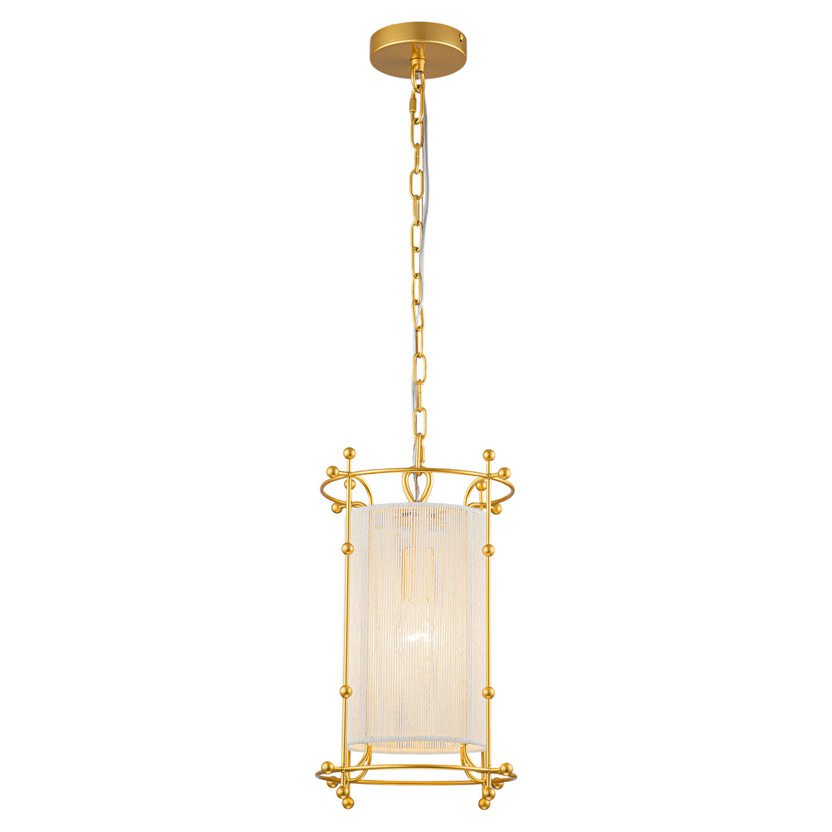 Modern Gold Cylinder Pendant Light White Fabric Shade Kitchen Island