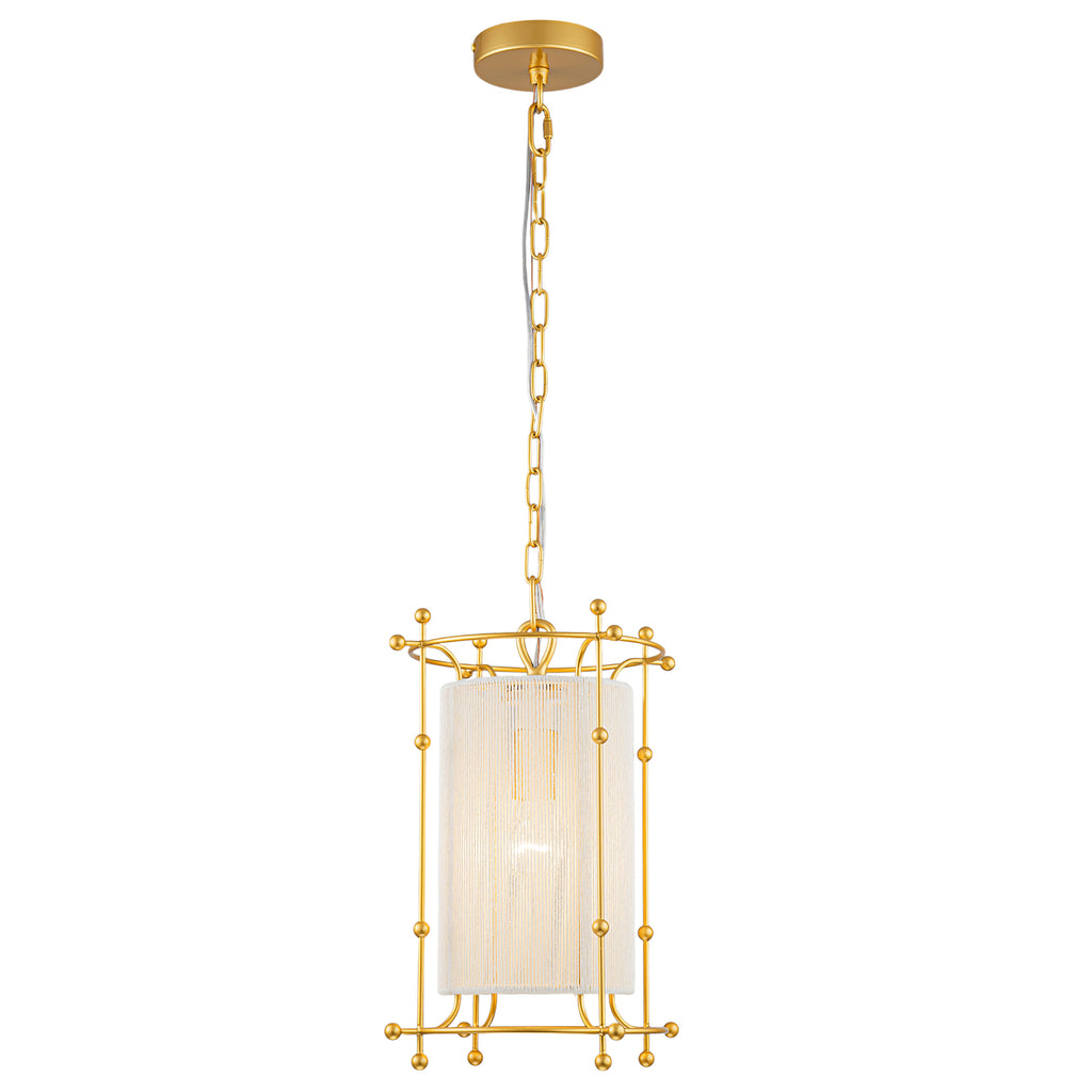 Modern Gold Cylinder Pendant Light White Fabric Shade Kitchen Island