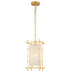 Modern Gold Cylinder Pendant Light White Fabric Shade Kitchen Island