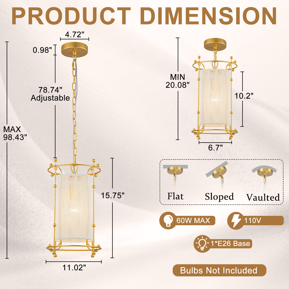 Modern Gold Cylinder Pendant Light White Fabric Shade Kitchen Island