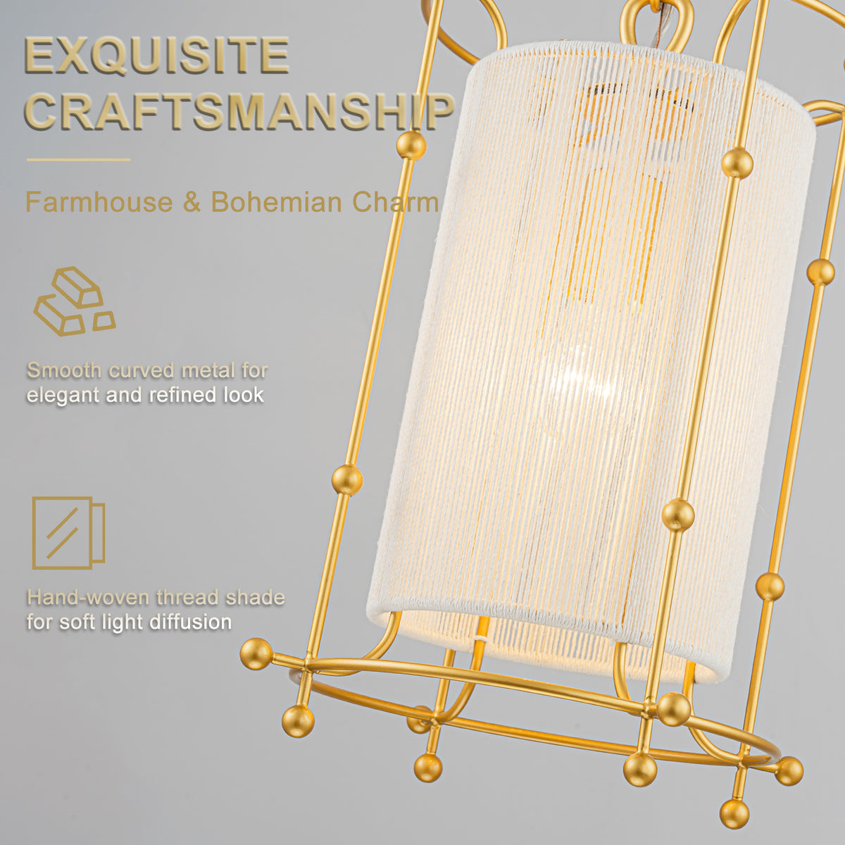Modern Gold Cylinder Pendant Light White Fabric Shade Kitchen Island