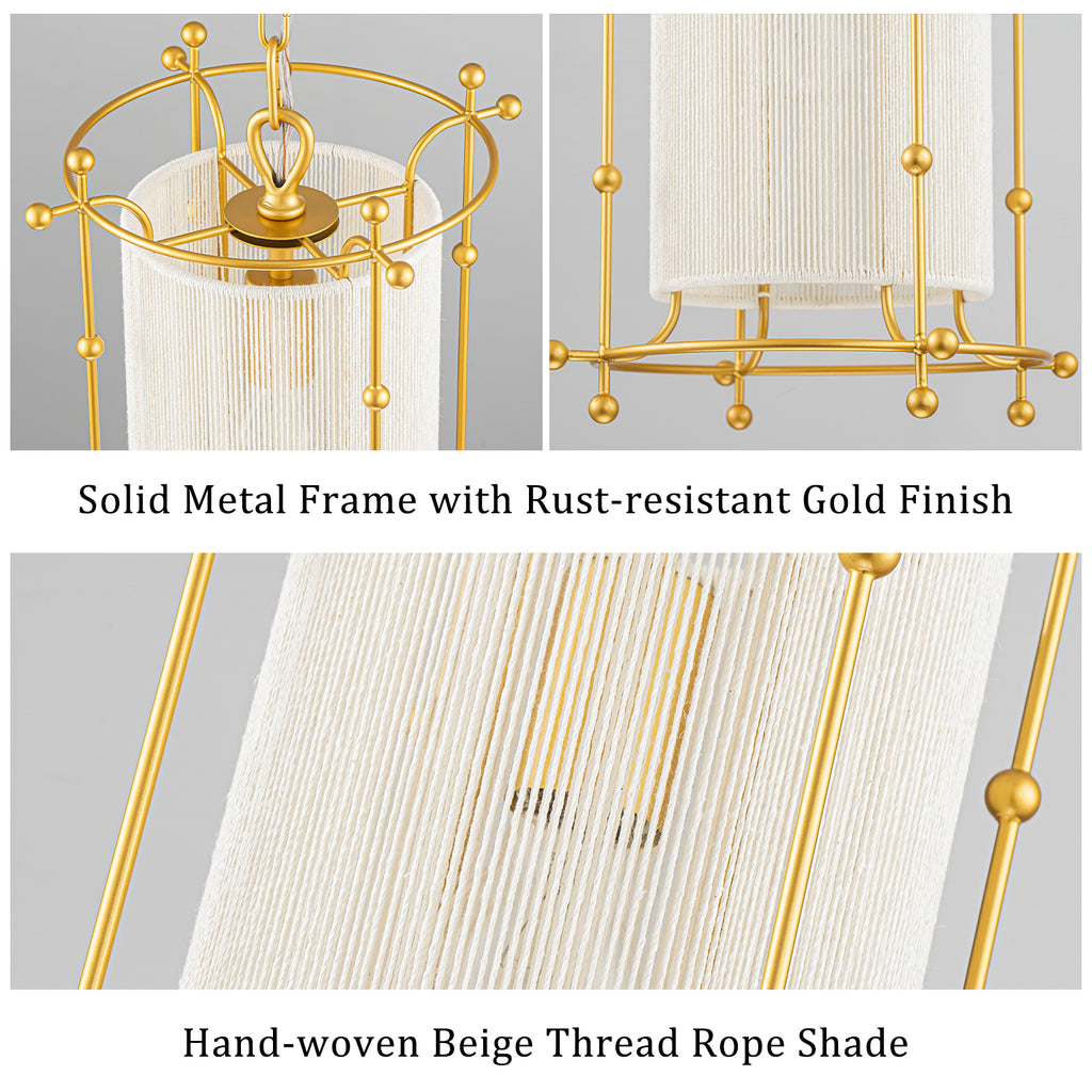 Modern Gold Cylinder Pendant Light White Fabric Shade Kitchen Island