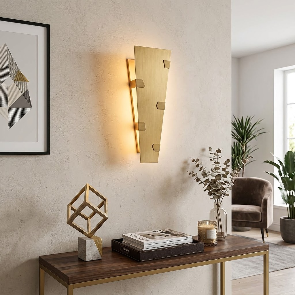 Trapezoid Brushed Gold LED Wall Light Dimmable IP65 Indoor Outdoor - product image 2 | Zenvolit