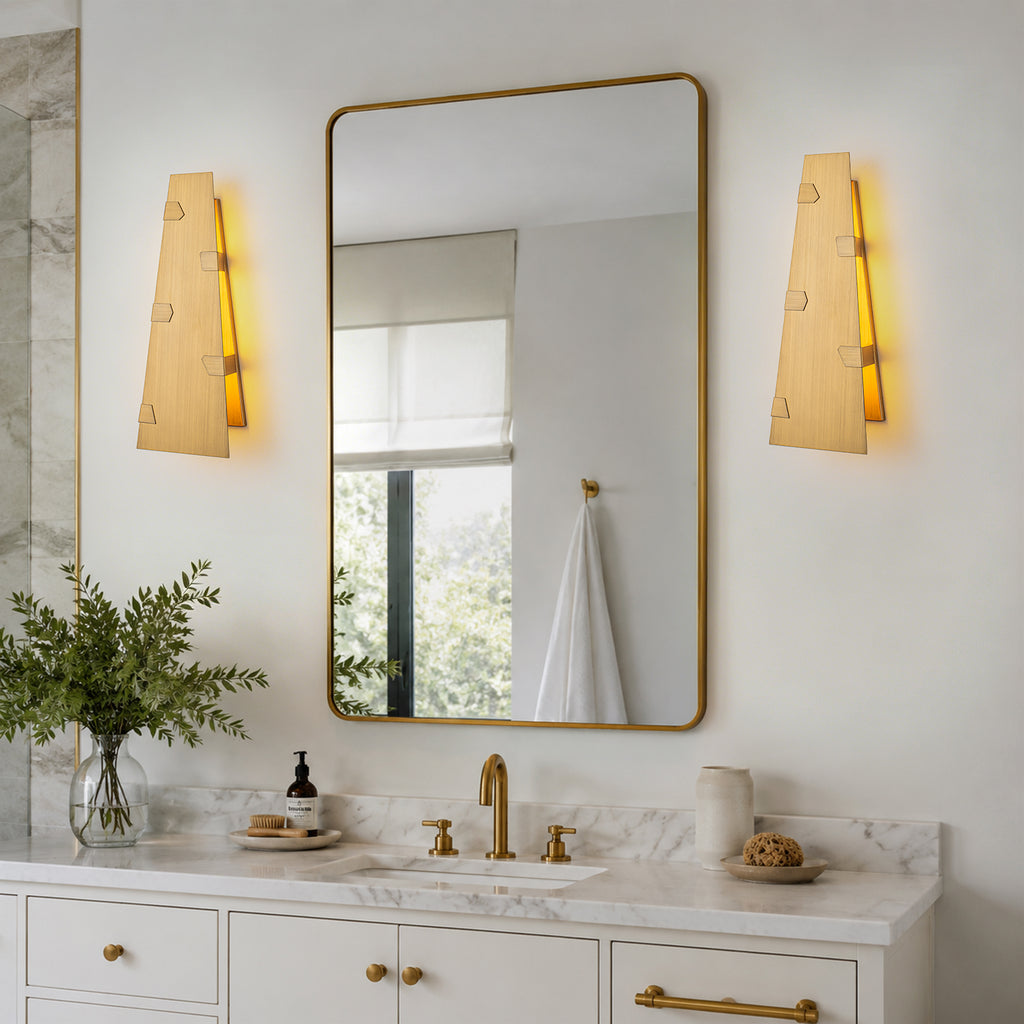 Trapezoid Brushed Gold LED Wall Light Dimmable IP65 Indoor Outdoor - product image 3 | Zenvolit