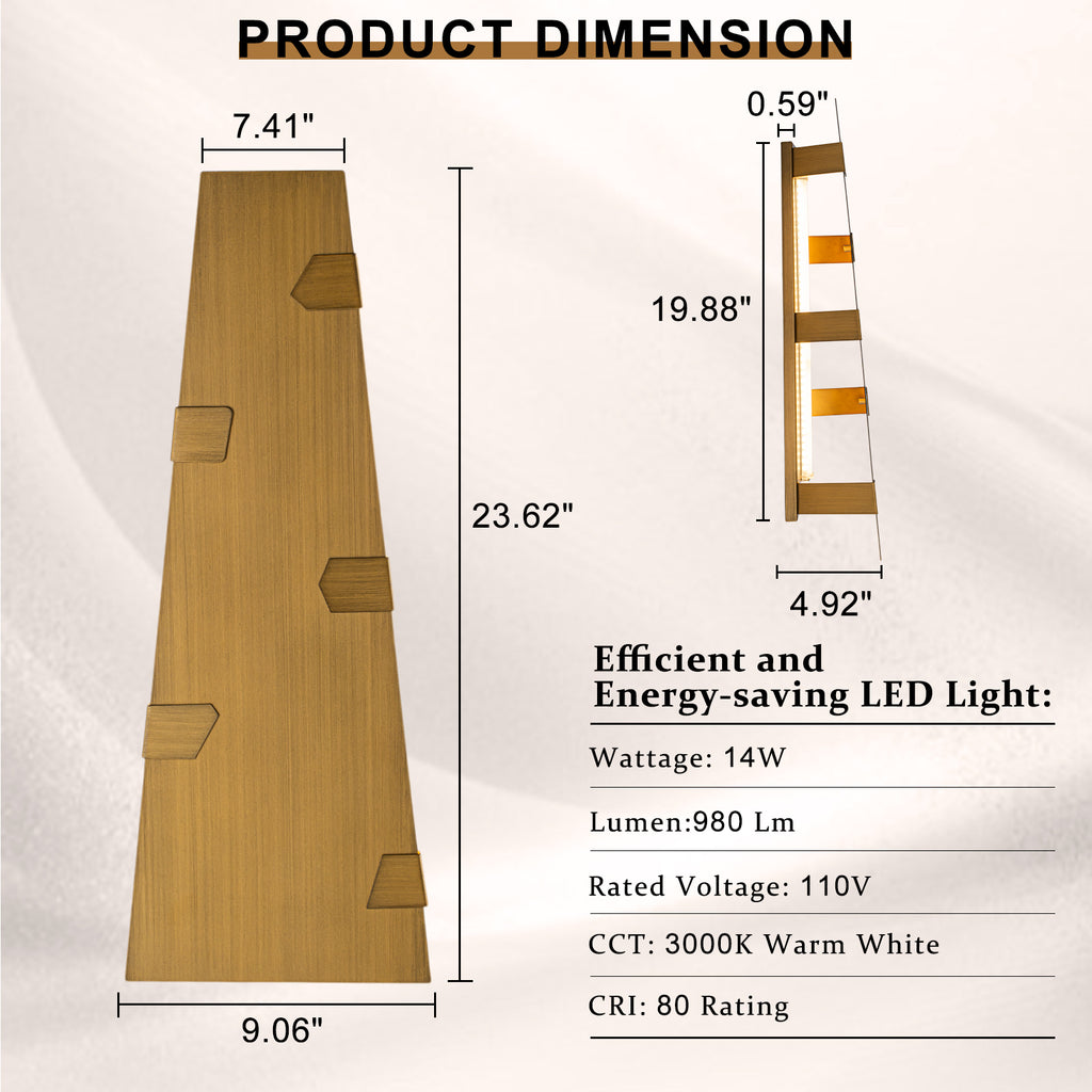 Trapezoid Brushed Gold LED Wall Light Dimmable IP65 Indoor Outdoor - product image 6 | Zenvolit