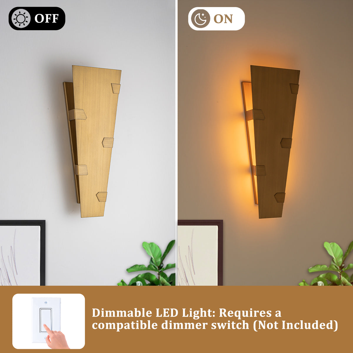 Trapezoid Brushed Gold LED Wall Light Dimmable IP65 Indoor Outdoor - product image 7 | Zenvolit
