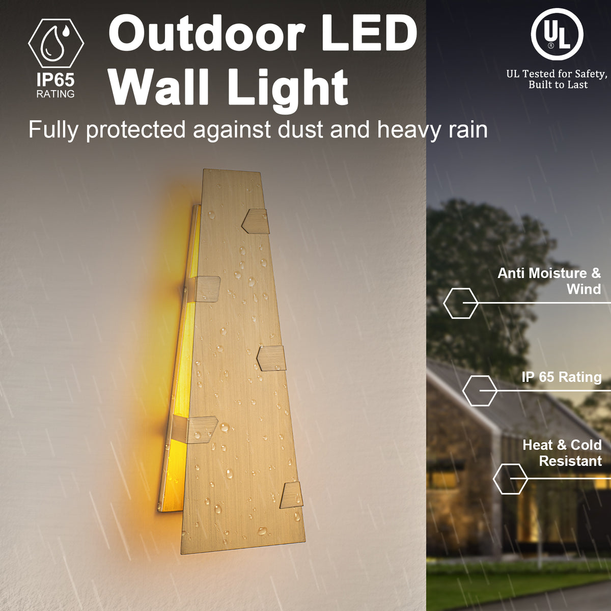 Trapezoid Brushed Gold LED Wall Light Dimmable IP65 Indoor Outdoor - product image 8 | Zenvolit