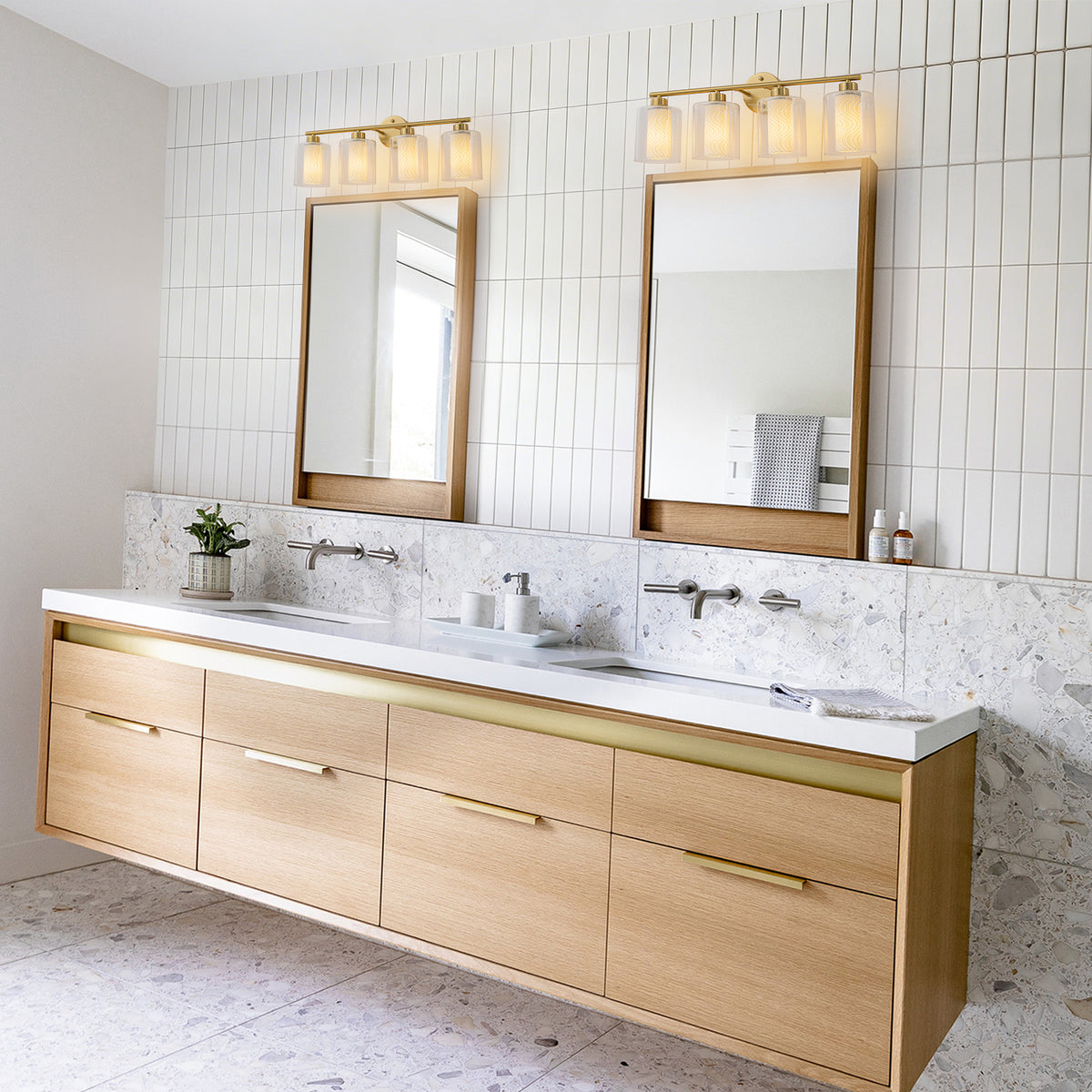 Modern Gold Vanity Light with Double Cylinder Shades Bathroom - product image 1 | Zenvolit