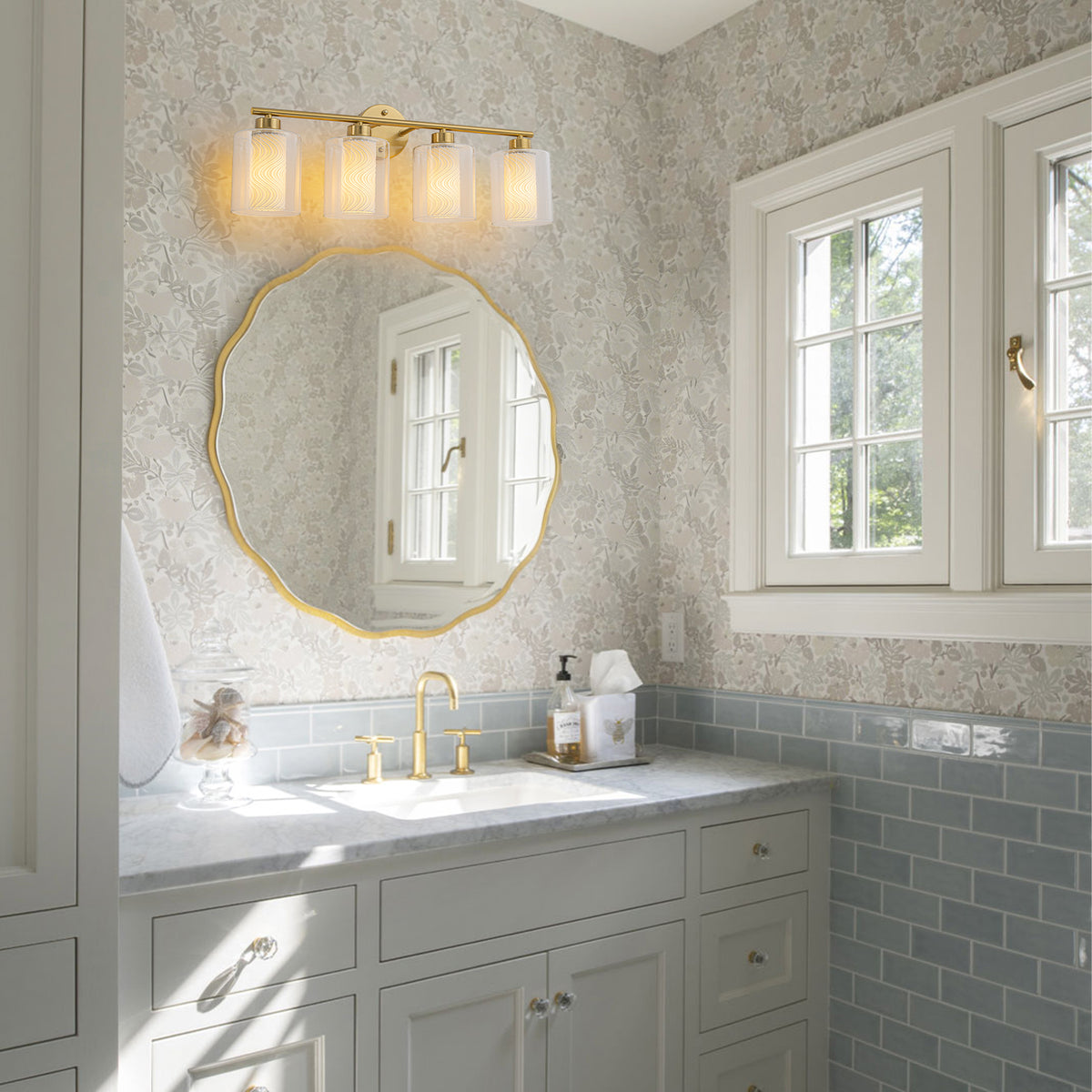 Modern Gold Vanity Light with Double Cylinder Shades Bathroom - product image 3 | Zenvolit