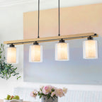 4-Light Black Linear Pendant Light Clear Glass & Linen Cylinder Shades - product image 1 | Zenvolit