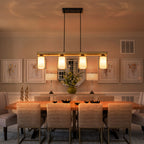 4-Light Black Linear Pendant Light Clear Glass & Linen Cylinder Shades - product image 3 | Zenvolit