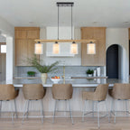 4-Light Black Linear Pendant Light Clear Glass & Linen Cylinder Shades - product image 4 | Zenvolit