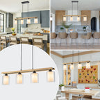 4-Light Black Linear Pendant Light Clear Glass & Linen Cylinder Shades - product image 6 | Zenvolit