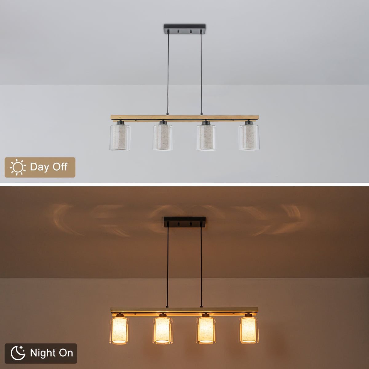 4-Light Black Linear Pendant Light Clear Glass & Linen Cylinder Shades - product image 8 | Zenvolit
