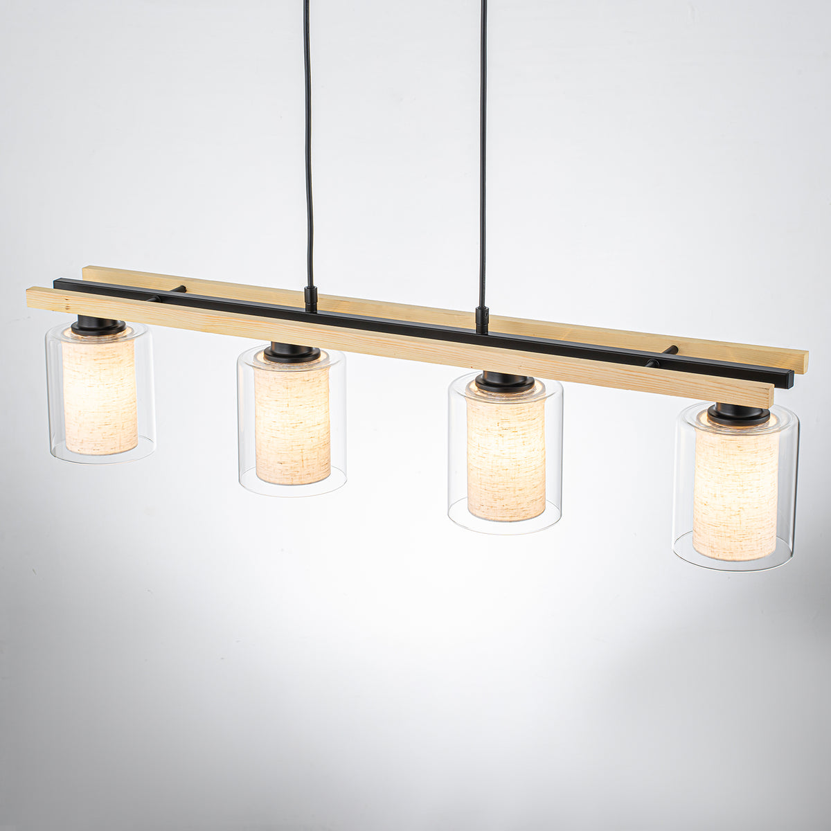 4-Light Black Linear Pendant Light Clear Glass & Linen Cylinder Shades - product image 9 | Zenvolit