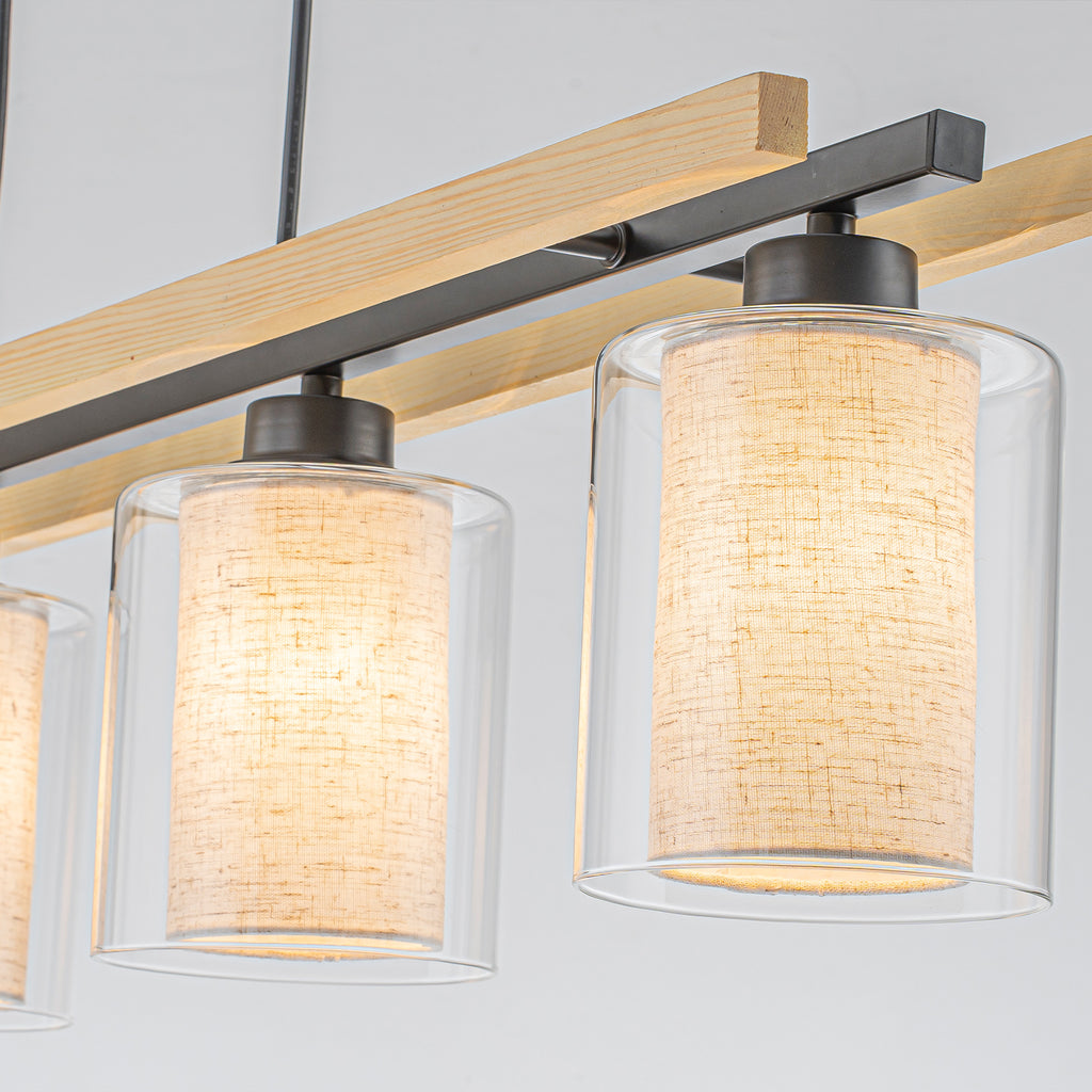 4-Light Black Linear Pendant Light Clear Glass & Linen Cylinder Shades - product image 11 | Zenvolit