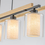 4-Light Black Linear Pendant Light Clear Glass & Linen Cylinder Shades - product image 11 | Zenvolit