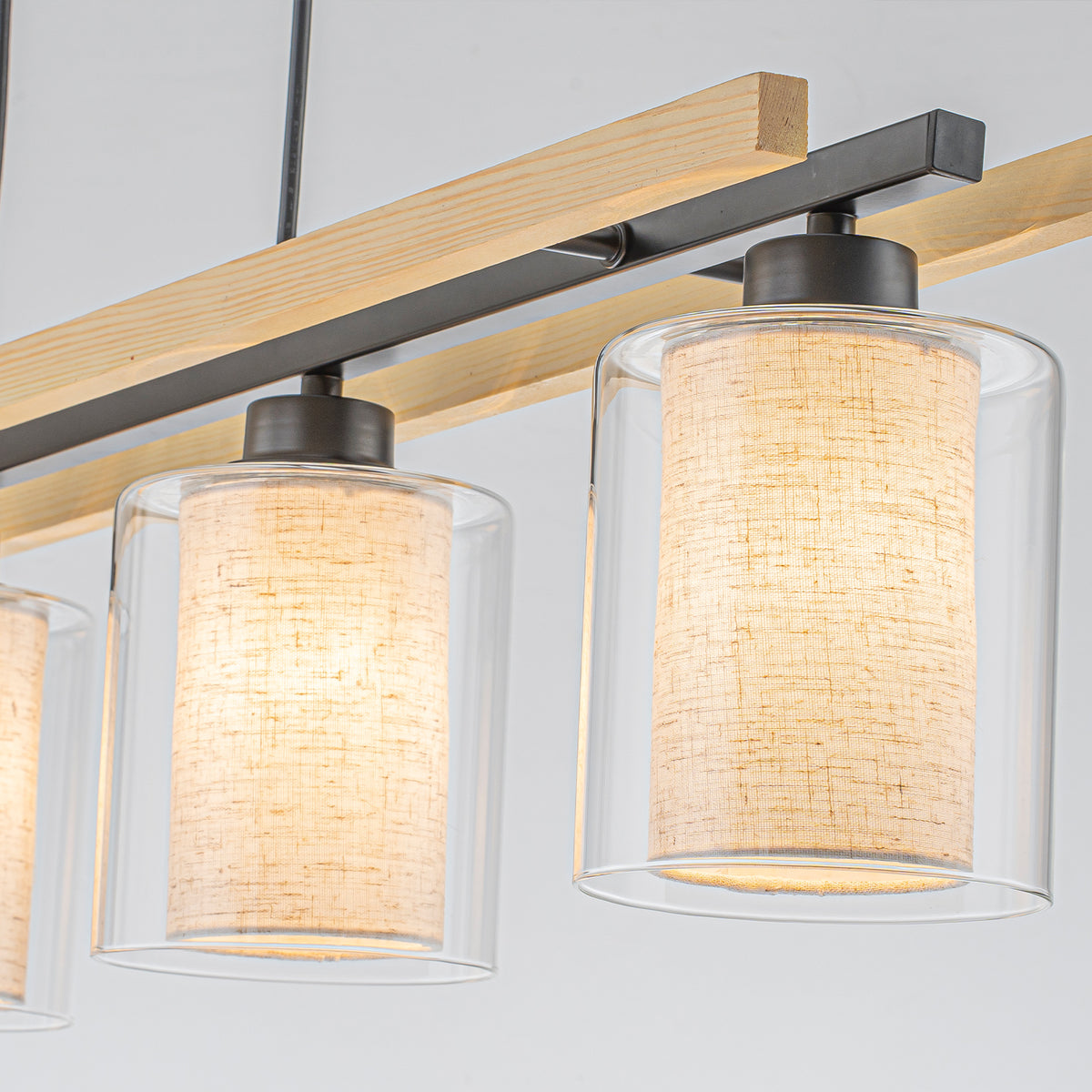 4-Light Black Linear Pendant Light Clear Glass & Linen Cylinder Shades - product image 11 | Zenvolit