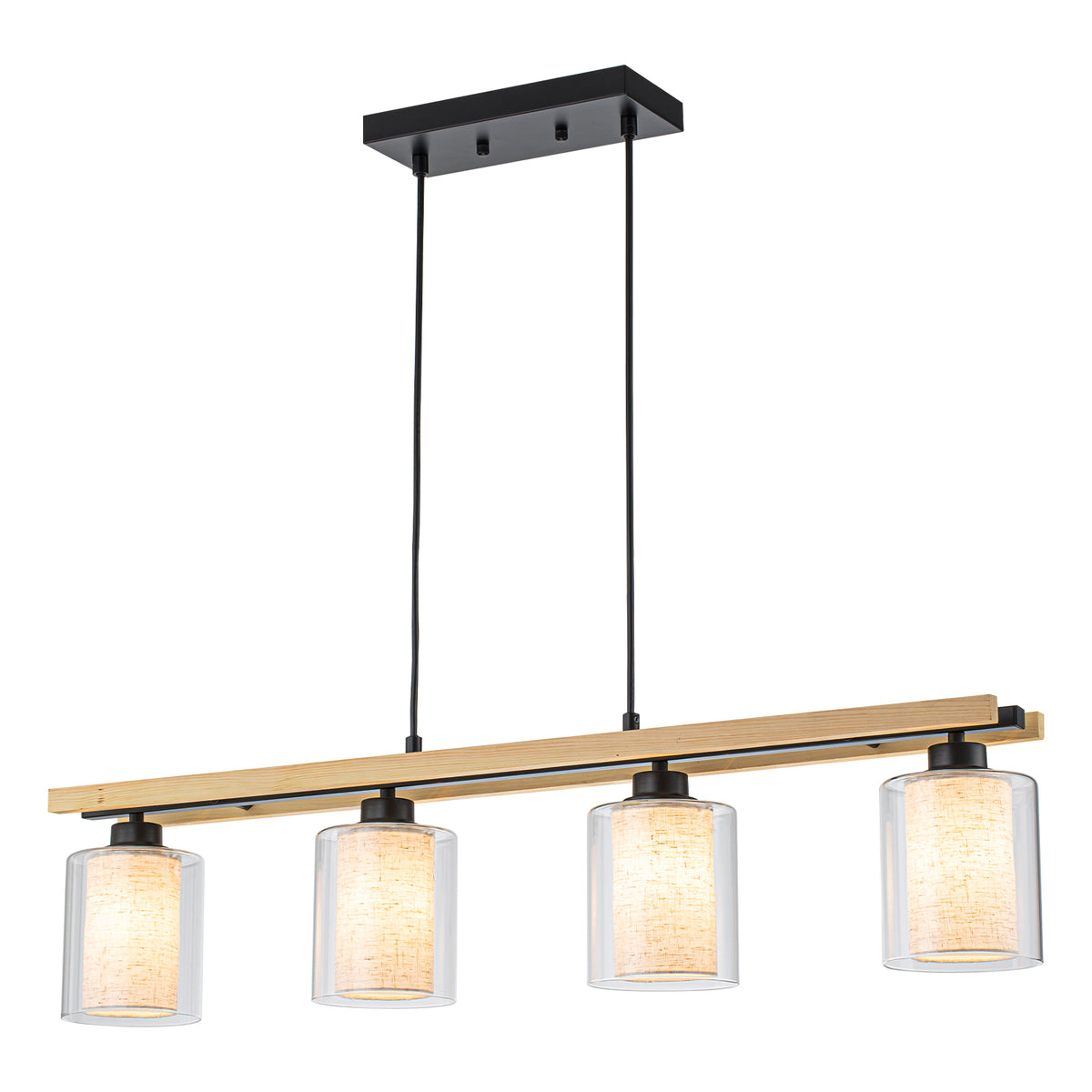 4-Light Black Linear Pendant Light Clear Glass & Linen Cylinder Shades - product image 15 | Zenvolit