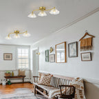 3-Light Gold Linear Flush Mount Ruffled Lotus Leaf Clear Glass Shades - product image 5 | Zenvolit