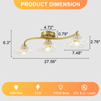 3-Light Gold Linear Flush Mount Ruffled Lotus Leaf Clear Glass Shades - product image 7 | Zenvolit